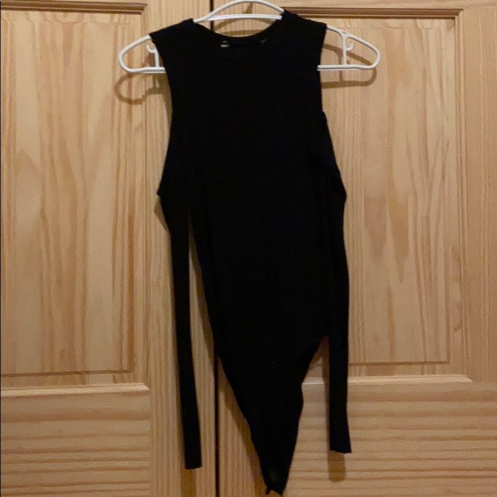 Black open shoulder body suit
